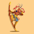 Monkey king aka sun wukong  figure posing on stick rod. legendary creature chinese mythology character illustration vector Royalty Free Stock Photo