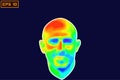 Vector graphic of Thermographic image of a man face showing different temperatures in a range of colors.