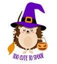 Too cute to spook, Happy Halloween - funny Hedgehog Witch. Royalty Free Stock Photo