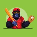 Gorilla Monkey Baseball Player costume holding bat and ball mascot character illustration vector Royalty Free Stock Photo