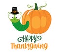 Happy Thanksgiving, cute worm in pumpkin - funny Maggot with thanksgiving hat.