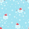 Funny cute snowy clouds and snowflakes seamless pattern.