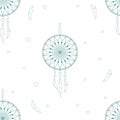 Seamless pattern with dream catcher and feathers. Tribal background Royalty Free Stock Photo