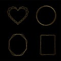 Set of golden frames on black background. Great for wedding invitations and wedding cards.