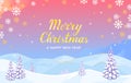 Merry Christmas and Happy New Year banner with golden lettering. Winter landscape background. Royalty Free Stock Photo