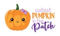 Cutest pumpkin in the patch - Hand drawn pretty pumpkin girl with quote.