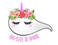 Too cute to spook, Happy Halloween - beautiful ghost girl. Spooky ghost doodle draw for print. Royalty Free Stock Photo