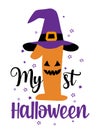 My first 1st Halloween - Greeting card. Modern brush calligraphy. Royalty Free Stock Photo