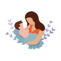 Mother holds the baby in her arms. Woman cradles a newborn.