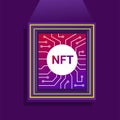 NFT art in frame. Nft is Non-fungible token art trading with cryptocurrency symbol illustration vector Royalty Free Stock Photo