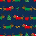 Cute christmas dachshund pattern - Adorable sausage dog characters. Hand drawn doodle set for kids.