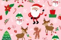 Cute christmas pattern with Santa, snowman and deer - Adorable Xmas characters.