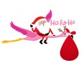 Merry Christmas and Happy New Year - Flying Santa with flamingo Royalty Free Stock Photo