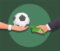 Hand holding ball and money symbol for match fixing illegal activity in soccer sport illustration vector Royalty Free Stock Photo