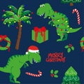Cute christmas dinosaurs - Adorable t rex and tricerotops characters Royalty Free Stock Photo