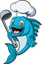 Cartoon chef fish holding a soup ladle Royalty Free Stock Photo