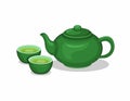 Tea on teapot and cup asian traditional healthy drink object set illustration vector Royalty Free Stock Photo