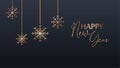 Luxury elegant Happy New Year banner template with Shining Gold Snowflakes on dark background. Royalty Free Stock Photo