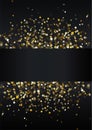 Gold square confetti on black background. Vector illustration. Falling golden rectangles for party decoration