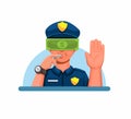 Bad Police with Money on face, corruption, bribery and illegal activity in police department symbol illustration vector