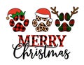 Merry Christmas - Paw print shaped dog or cat pawprints for gift tag.