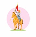 Joan of Arc france legendary heroine figure riding horse with flag pose illustration vector Royalty Free Stock Photo