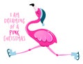 I am dreaming of a Pink christmas - Calligraphy phrase for Christmas with cute flamingo girl.