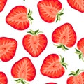 Red fresh strawberry on white background. Berry fruit seamless pattern. Royalty Free Stock Photo