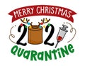 Merry Christmas 2021 Quarantine - Cartoon doodle drawing toilet papers in Santa costume and with reindeer antlers Royalty Free Stock Photo