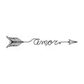 Continuous One Line lettering amor love in Spanish in the form of an arrow. Vector illustration for poster, card, banner valenti