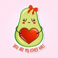 You are my other half - Cute hand drawn avocado couple illustration kawaii style.