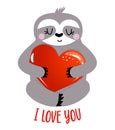 I love you - Cute sloth. Funny doodle sloth.