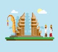 Nyepi or Galungan aka silence day traditional ceremony hindu religion in Pura Building from Bali Indonesia illustration vector