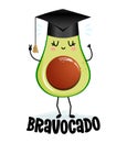 Bravocado bravo avocado kawaii character design with graduation hat on white background.