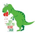 You make my heart saur - funny hand drawn doodle, cartoon dino.