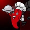 Cartoon chili pepper chef holding platter and giving thumbs up Royalty Free Stock Photo