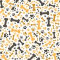 Dog Bones and paws Seamless pattern isolated white background