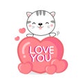 Valentines day greeting card.  Cute cat with big heart. Royalty Free Stock Photo