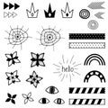 Set of hand drawn isolated black and white doodle elements on a white background Royalty Free Stock Photo