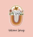 Welcome Spring! - Colorful pastel Easter rainbow greeting card.