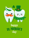 Happy saint PatrickÃ¢â¬â¢s Day - Tooth couple character design in kawaii style. Royalty Free Stock Photo