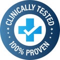 `clinically tested, 100% proven` vector icon