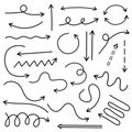 Set of hand drawn black and white arrows icons, stickers. Royalty Free Stock Photo