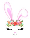 Bunny with floral headband wreath  - Cute rabbit drawing. Royalty Free Stock Photo