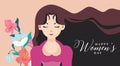 International women`s day with lady and long hair and woman sign banner vector design Royalty Free Stock Photo