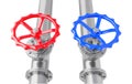 Blue and red valves on steel pipes from top view isolated on a white background.Vector illustration for business and industrial. Royalty Free Stock Photo