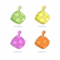 Ketupat or rice cake traditional food on ramadan object symbol collection set cartoon vector