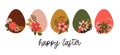 Colorful pastel Easter Egg set. Happy Easter! Boho elements.