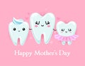 Happy Mother`s Day - Tooth family character design in kawaii style. Royalty Free Stock Photo