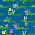 Happy Easter Crocodile pattern design with several alligators